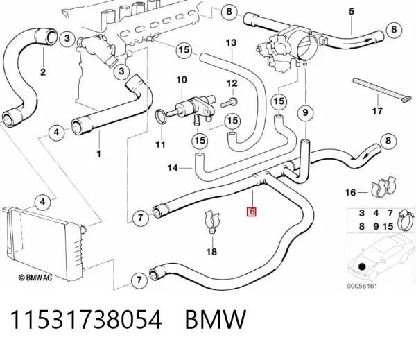 Manguera inferior del radiador 11531738054 BMW