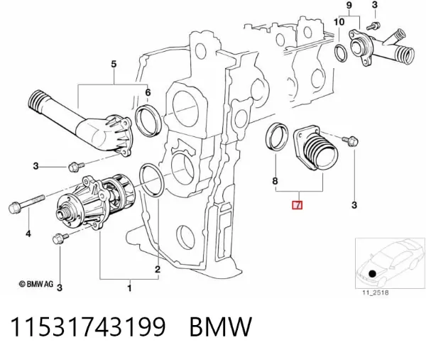 Brida del sistema de refrigeración (triple unión) 11531743199 BMW
