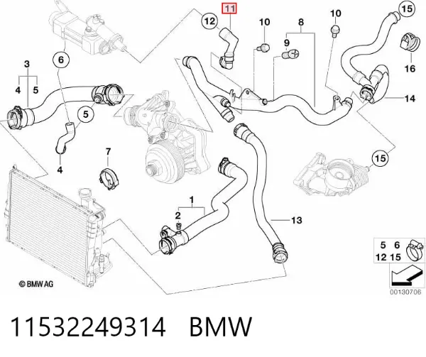 Manguera superior del radiador 11532249314 BMW