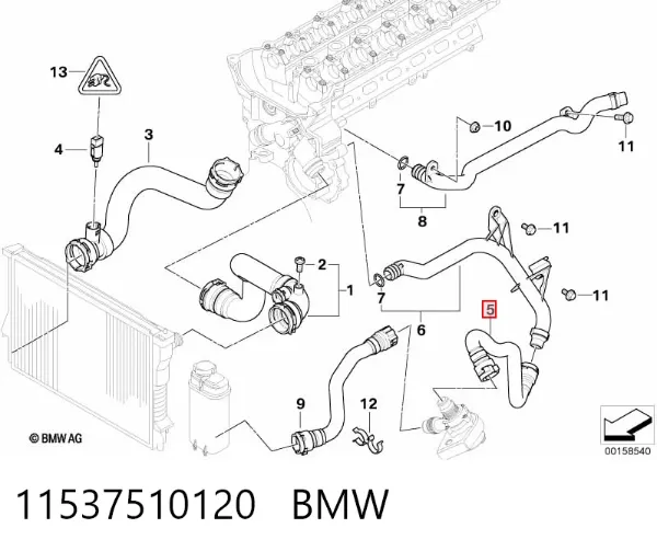 Manguera de impulsión de la bomba de agua 11537510120 BMW