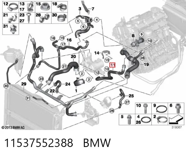 Manguera del termostato 11537552388 BMW