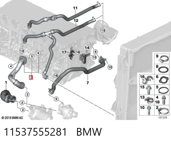 Manguera radiador 11537555281 BMW