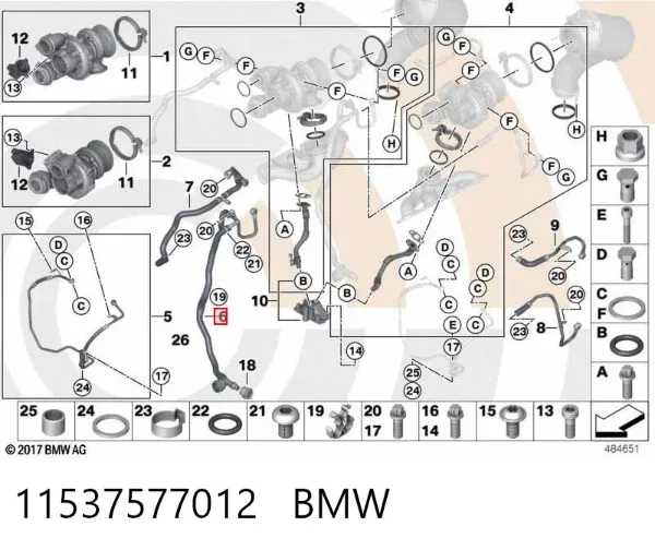 Manguera de refrigerante del turbocompresor, entrada 11537577012 BMW