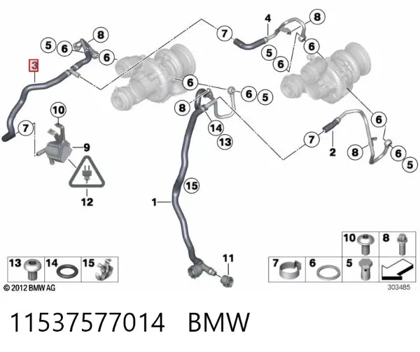 Manguera de retorno de refrigerante del turbocompresor 11537577014 BMW
