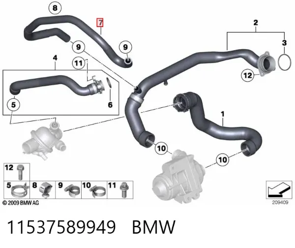 Manguera de refrigerante del turbocompresor, entrada 11537589949 BMW