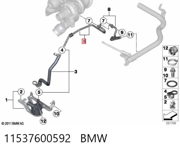 Manguera de retorno de refrigerante del turbocompresor 11537600592 BMW