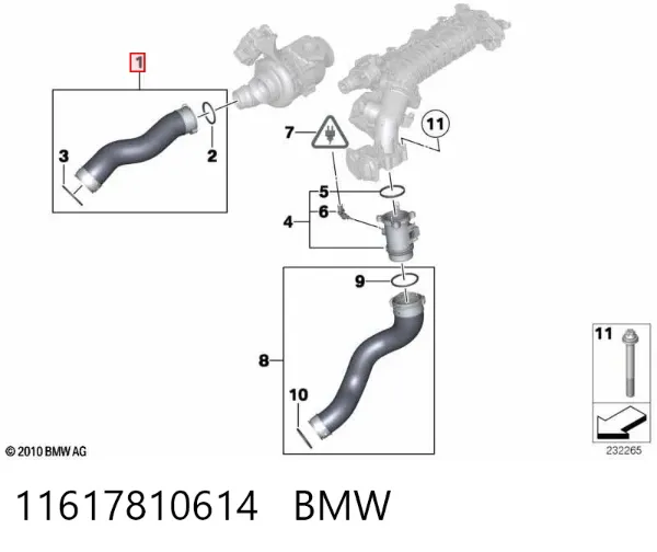 Tubo de salida de aire del turbocompresor 11617810614 BMW