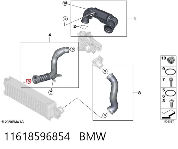 Junta tórica del tubo del intercooler 11618596854 BMW