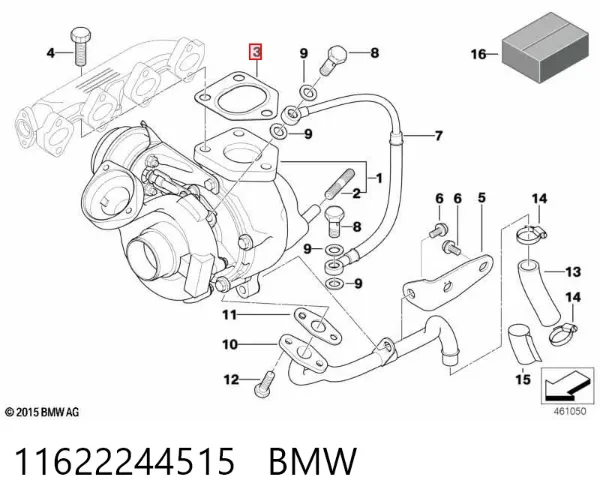 Junta de admisión de turbina de gases de escape 11622244515 BMW