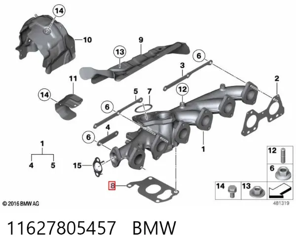 Junta inferior del colector de escape 11627805457 BMW