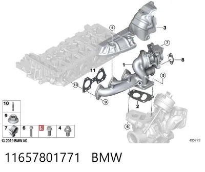Perno (espárrago) de fijación de la turbina BMW 11657801771