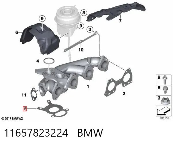 Junta de turbocompresor de admisión 11657823224 BMW