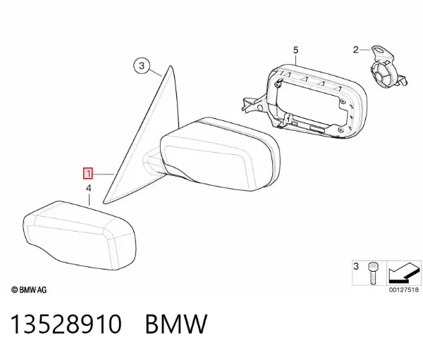 Espejo de retrovisor izquierdo 13528910 BMW