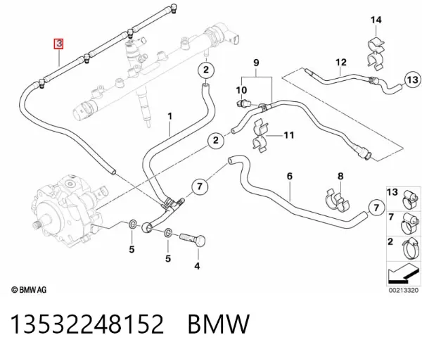 Tubería de retorno de combustible de los inyectores 13532248152 BMW