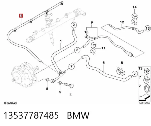 Tubería de retorno de combustible de los inyectores 13537787485 BMW