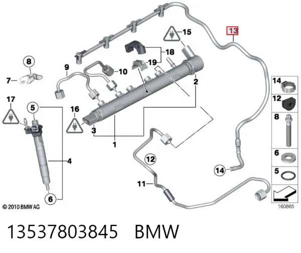 Tubería de retorno de combustible de los inyectores 13537803845 BMW