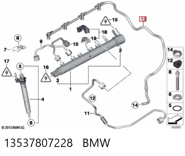 Tubería de retorno de combustible de los inyectores 13537807228 BMW