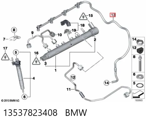 Tubería de retorno de combustible de los inyectores 13537823408 BMW