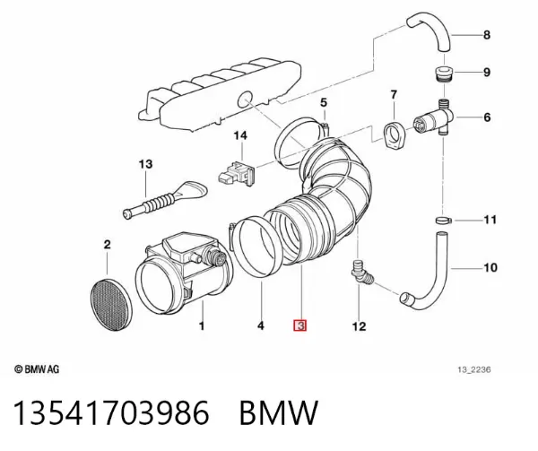 Manguito de aire del medidor de masa de aire 13541703986 BMW