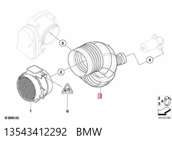 Manguito de aire del medidor de masa de aire 13543412292 BMW