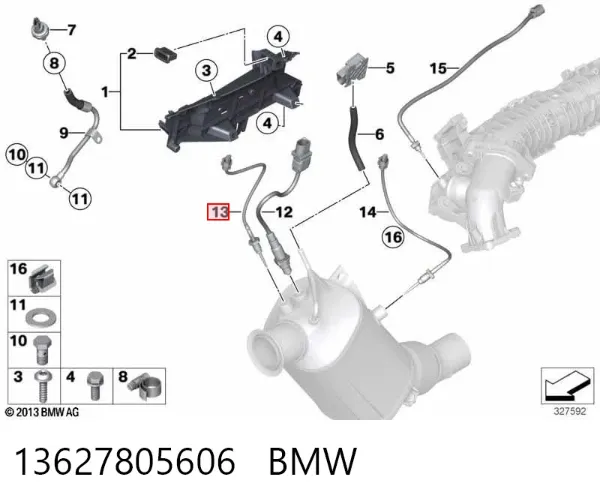 Sensor de temperatura de gases de escape después del catalizador 13627805606 BMW