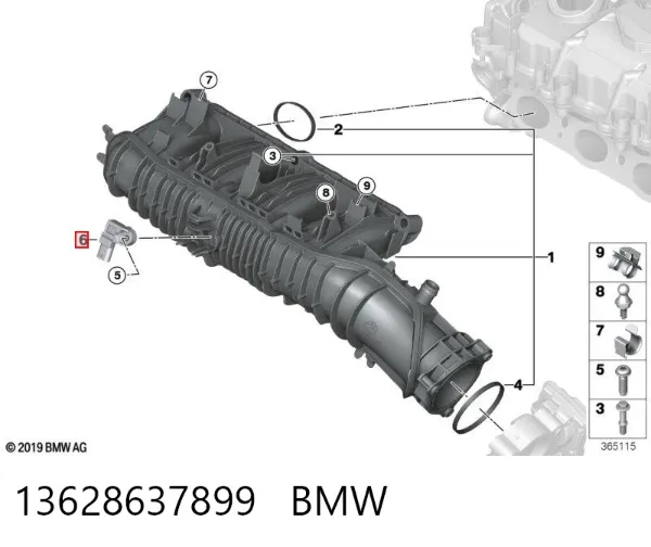 Sensor de presión del colector de admisión 13628637899 BMW