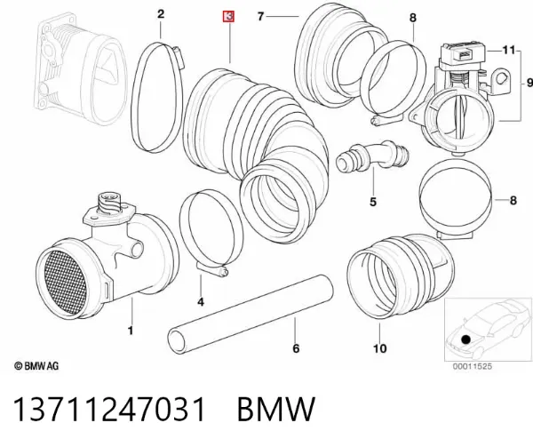 Manguito de aire del medidor de masa de aire 13711247031 BMW