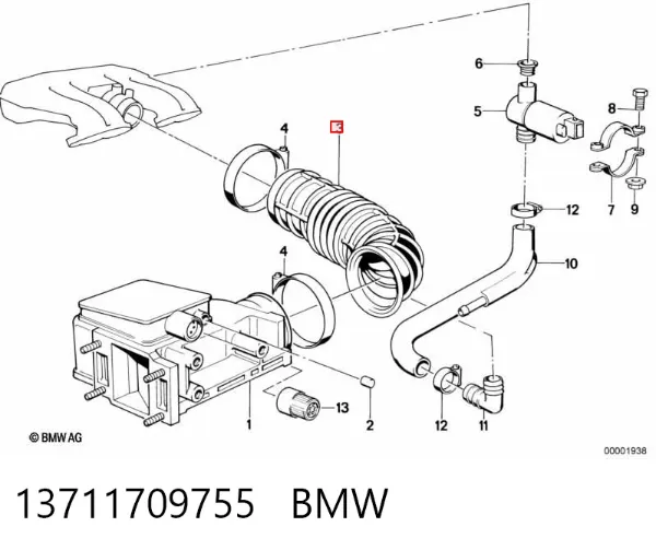 Manguito de aire del medidor de masa de aire 13711709755 BMW