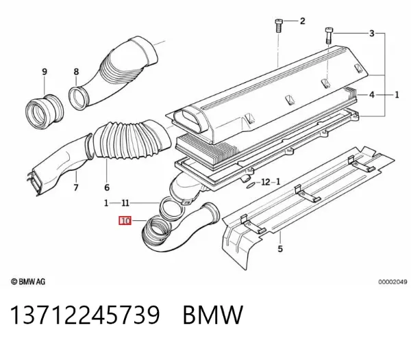 Conducto de aire, salida del filtro de aire 13712245739 BMW