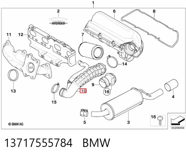 Conducto de aire, salida del filtro de aire 13717555784 BMW