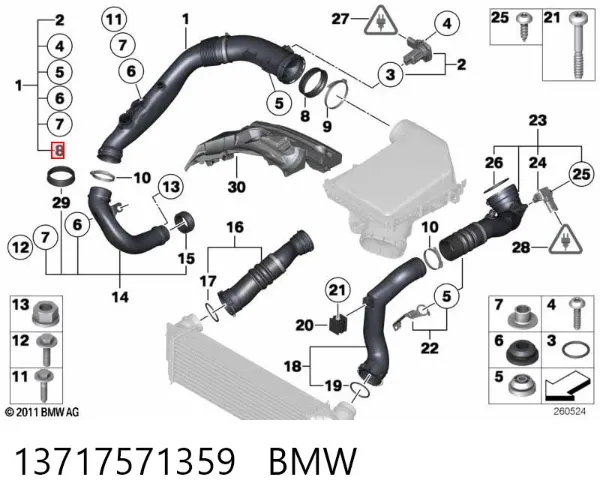 Junta tórica del tubo del intercooler 13717571359 BMW