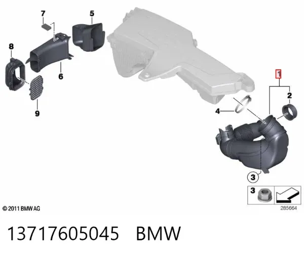 Conducto de aire, salida del filtro de aire 13717605045 BMW