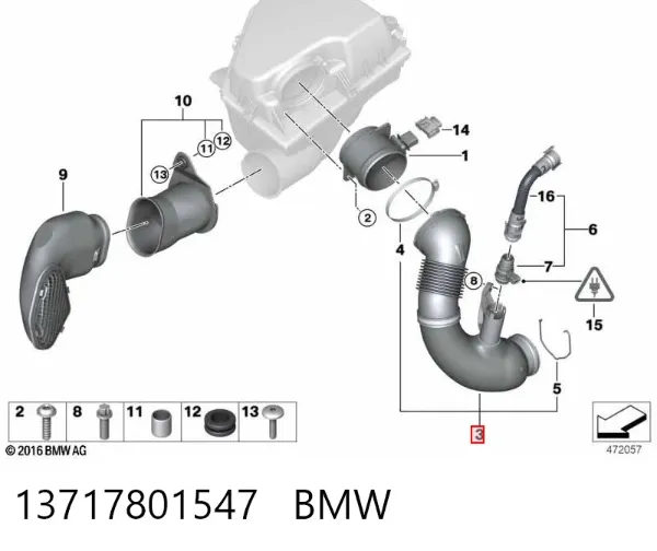 Manguito de aire del medidor de masa de aire 13717801547 BMW
