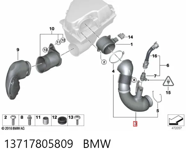 Manguito de aire del medidor de masa de aire 13717805809 BMW
