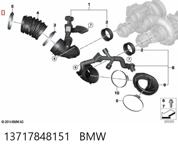 Tubo de salida de aire del turbocompresor 13717848151 BMW