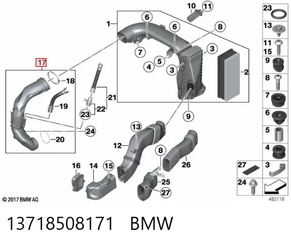 Manguito de aire del medidor de masa de aire 13718508171 BMW