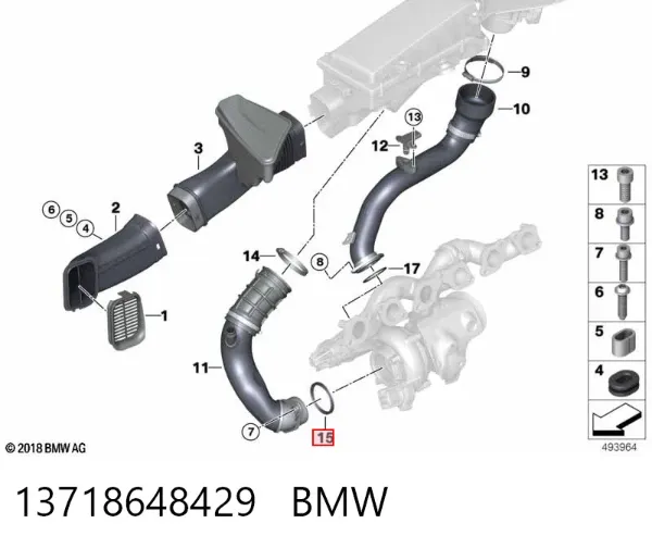 Junta de admisión de turbina de gases de escape 13718648429 BMW