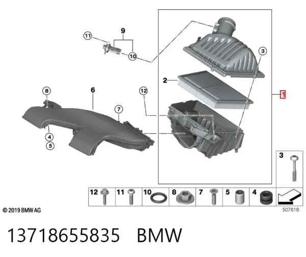 Caja del filtro de aire 13718655835 BMW