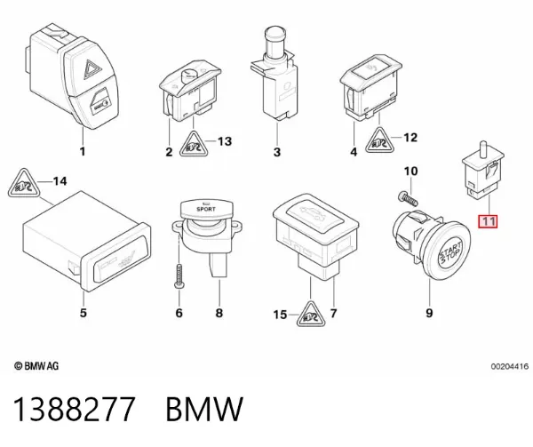 Interruptor de control del techo solar 1388277 BMW