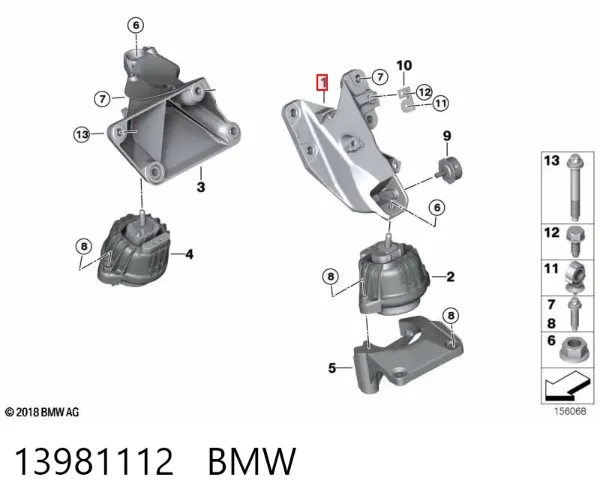 Soporte del soporte izquierdo del motor 13981112 BMW