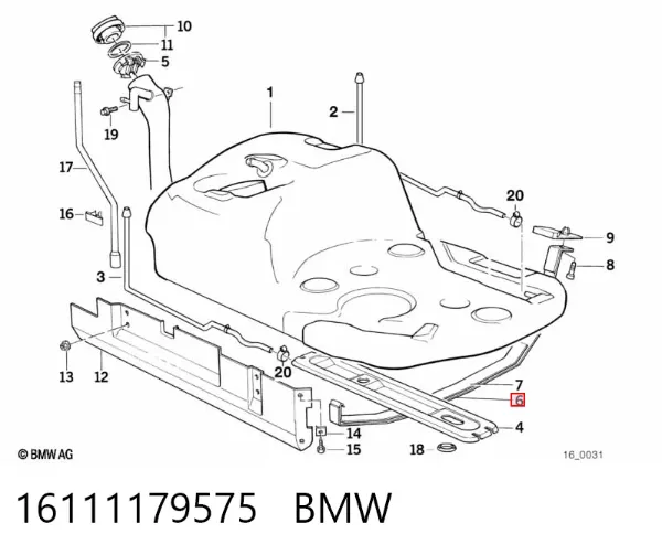 Soporte del tanque de combustible 16111179575 BMW