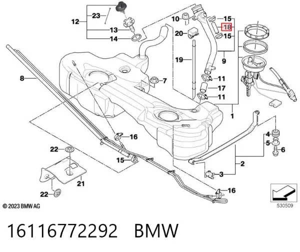 Tubería de retorno de combustible de los inyectores 16116772292 BMW