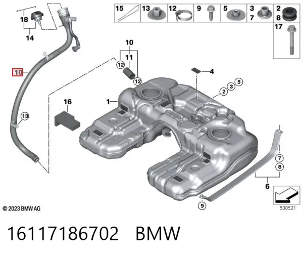 Boca de llenado del depósito de combustible 16117186702 BMW