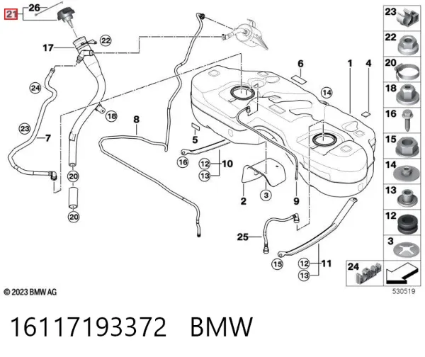 Tapa de depósito de combustible 16117193372 BMW