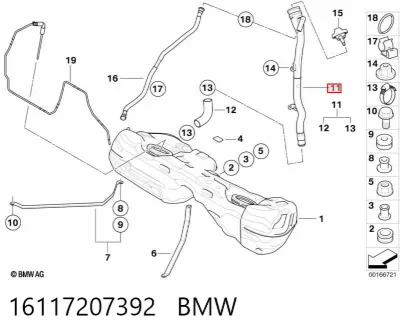 Boca de llenado del depósito de combustible BMW 16117207392