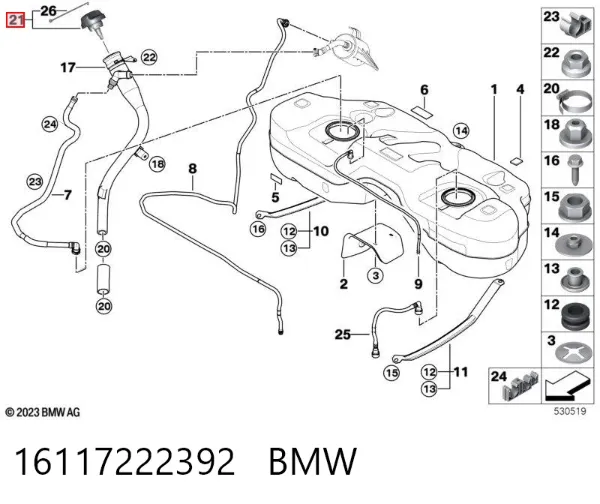 Tapa de depósito de combustible 16117222392 BMW