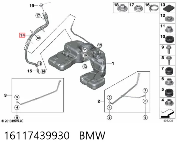 Boca de llenado del depósito de combustible 16117439930 BMW