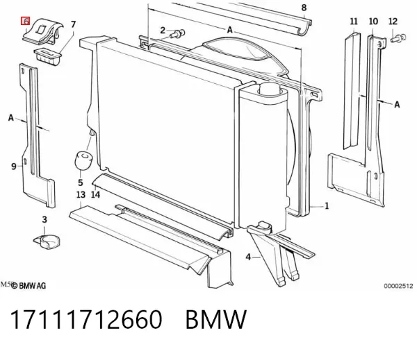 Soporte superior derecho de fijación del radiador 17111712660 BMW