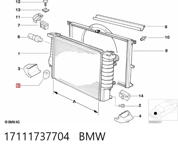 Soporte inferior de fijación del radiador 17111737704 BMW