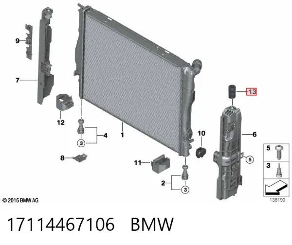 Soporte superior del radiador 17114467106 BMW